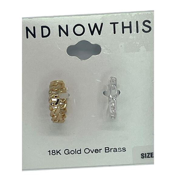 18K Gold Plated Chain Band Ring (2 Piece Set) Size 8 Chic Trendy Style Shiny NWT - Picture 4 of 9